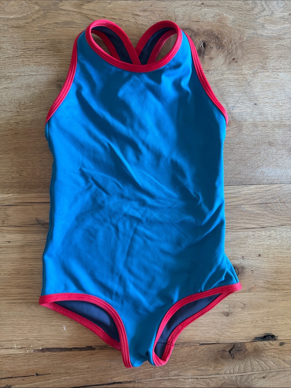 Misha and Puff Blue One-Piece Swimsuit with Red Trim